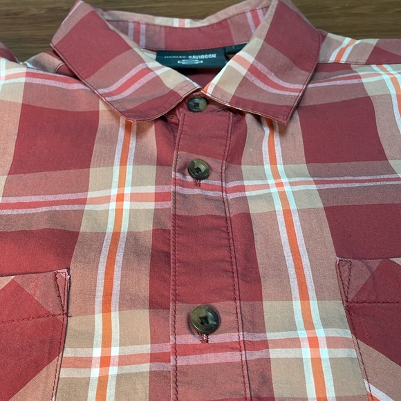 Harley Davidson, Red, Button Down, Plaid, Short Sleeves, Mens XL - Picture 3 of 6